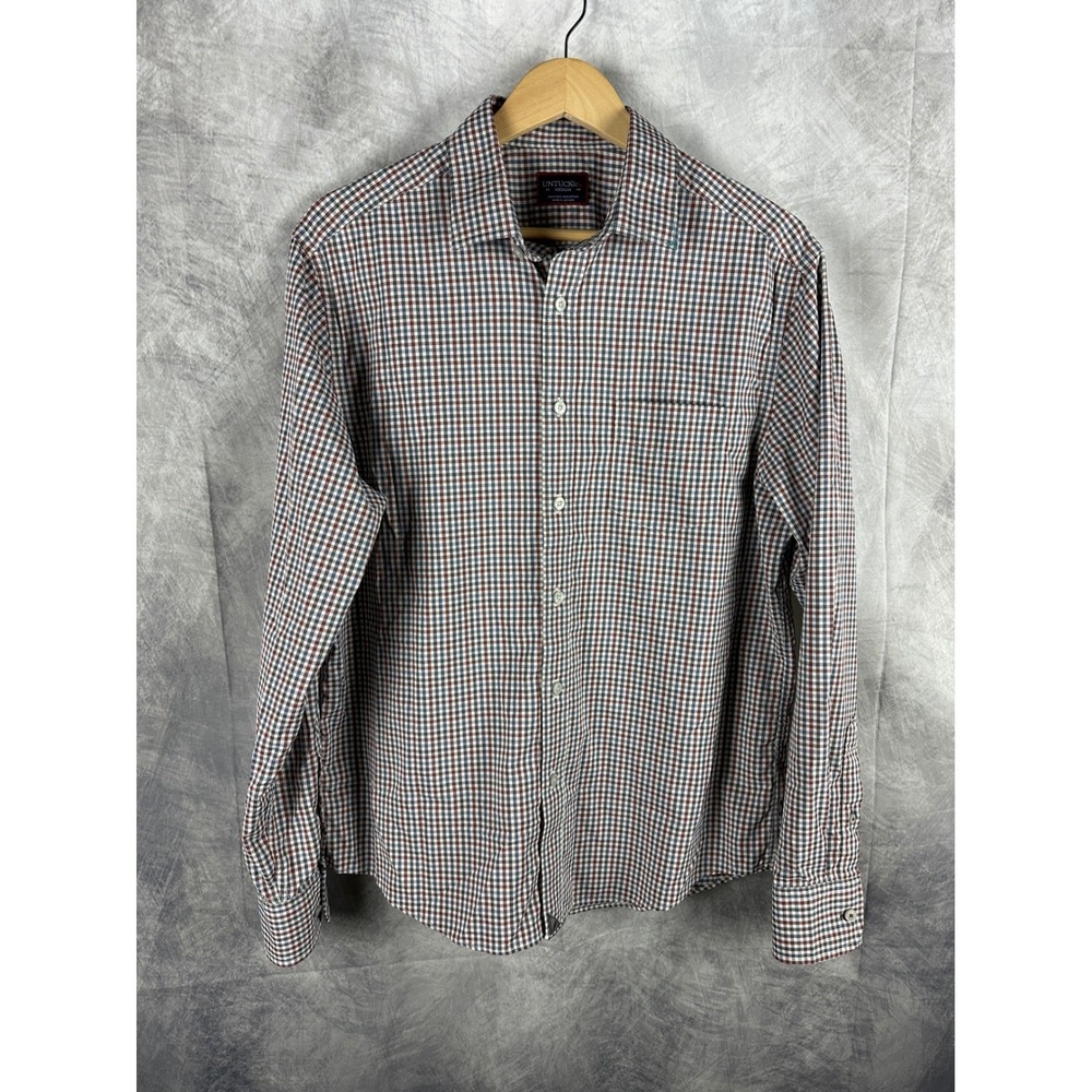 UNTUCKit Mirassou Mens Medium Regular Fit Gingham Check Performance Shirt 40698